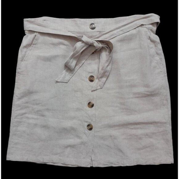 Prosecco Size 16 Linen-Blend Luxury Resort Waist-Tie Skirt Pockets Beige - Picture 2 of 5